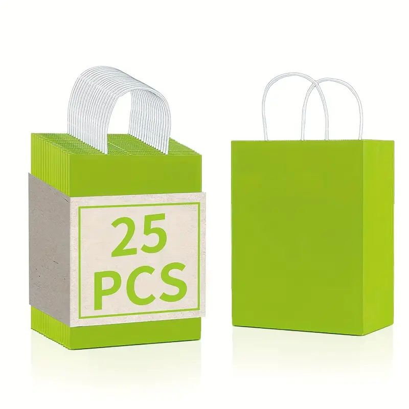 8/12/25/50/100/ pcs, Natural Light Green Gift Bags With Cowhide Paper Bags With Handles, 6.3*3.15*8.26 Inches, For Birthday Parties, Birthday Gift Bags, Wedding Gift Bags, Small Business Supplies, Shopping Bag, Party Bag, Party Gift Bag, Craft Tote Bag