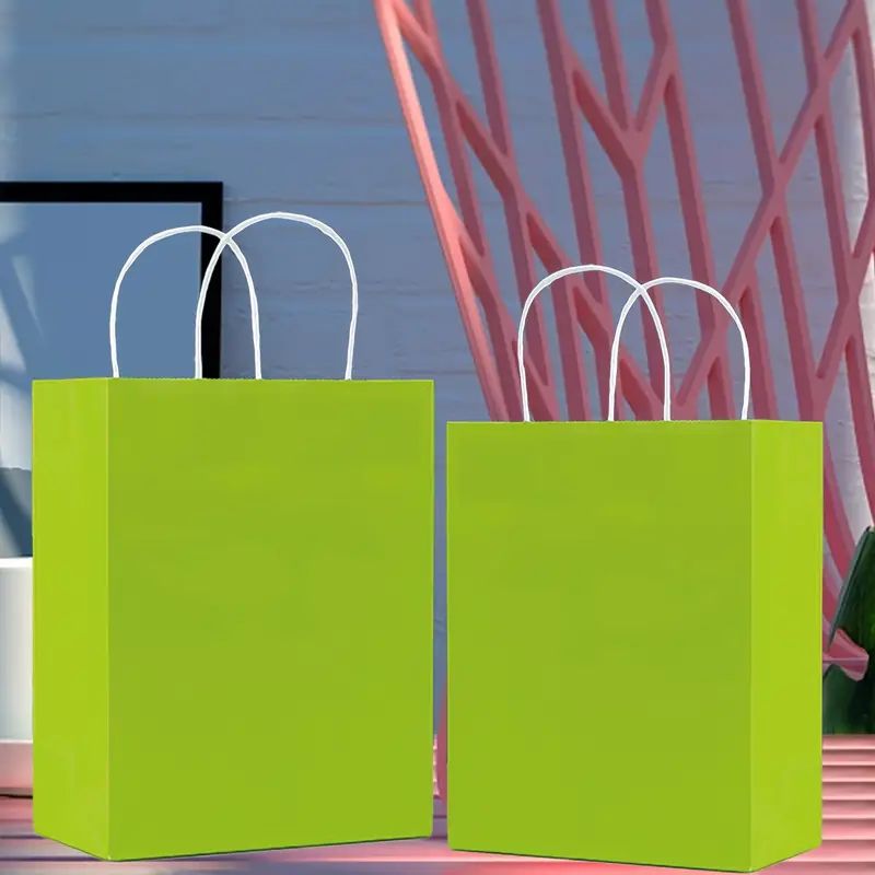 8/12/25/50/100/ pcs, Natural Light Green Gift Bags With Cowhide Paper Bags With Handles, 6.3*3.15*8.26 Inches, For Birthday Parties, Birthday Gift Bags, Wedding Gift Bags, Small Business Supplies, Shopping Bag, Party Bag, Party Gift Bag, Craft Tote Bag