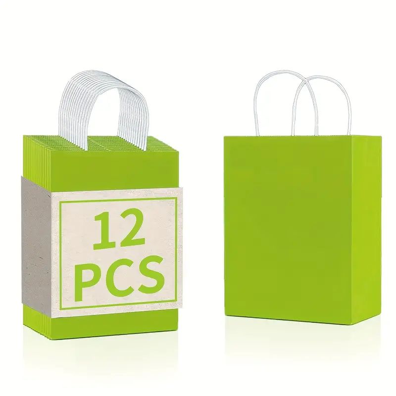 8/12/25/50/100/ pcs, Natural Light Green Gift Bags With Cowhide Paper Bags With Handles, 6.3*3.15*8.26 Inches, For Birthday Parties, Birthday Gift Bags, Wedding Gift Bags, Small Business Supplies, Shopping Bag, Party Bag, Party Gift Bag, Craft Tote Bag