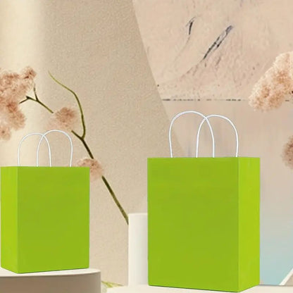 8/12/25/50/100/ pcs, Natural Light Green Gift Bags With Cowhide Paper Bags With Handles, 6.3*3.15*8.26 Inches, For Birthday Parties, Birthday Gift Bags, Wedding Gift Bags, Small Business Supplies, Shopping Bag, Party Bag, Party Gift Bag, Craft Tote Bag