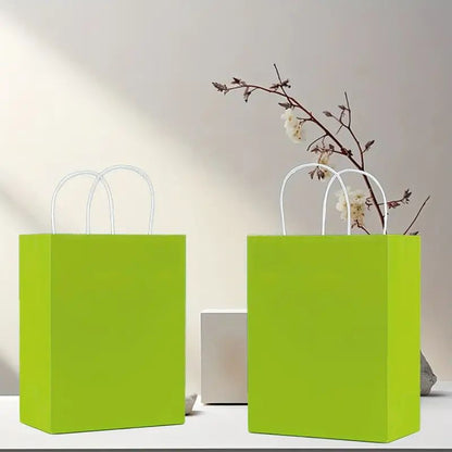 8/12/25/50/100/ pcs, Natural Light Green Gift Bags With Cowhide Paper Bags With Handles, 6.3*3.15*8.26 Inches, For Birthday Parties, Birthday Gift Bags, Wedding Gift Bags, Small Business Supplies, Shopping Bag, Party Bag, Party Gift Bag, Craft Tote Bag