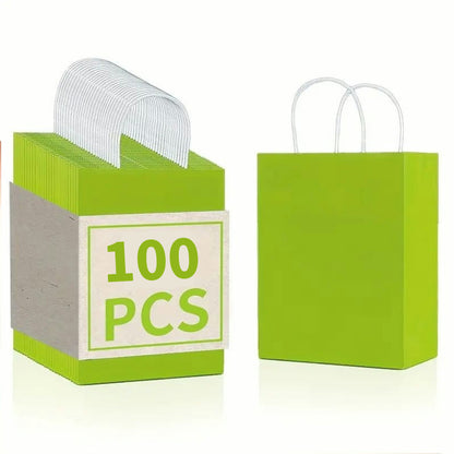 8/12/25/50/100/ pcs, Natural Light Green Gift Bags With Cowhide Paper Bags With Handles, 6.3*3.15*8.26 Inches, For Birthday Parties, Birthday Gift Bags, Wedding Gift Bags, Small Business Supplies, Shopping Bag, Party Bag, Party Gift Bag, Craft Tote Bag