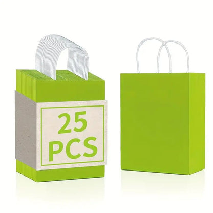 8/12/25/50/100/ pcs, Natural Light Green Gift Bags With Cowhide Paper Bags With Handles, 6.3*3.15*8.26 Inches, For Birthday Parties, Birthday Gift Bags, Wedding Gift Bags, Small Business Supplies, Shopping Bag, Party Bag, Party Gift Bag, Craft Tote Bag